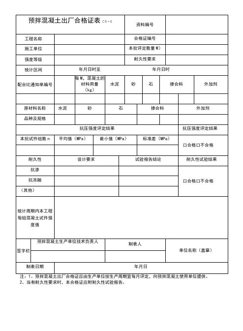 预拌混凝土出厂合格证