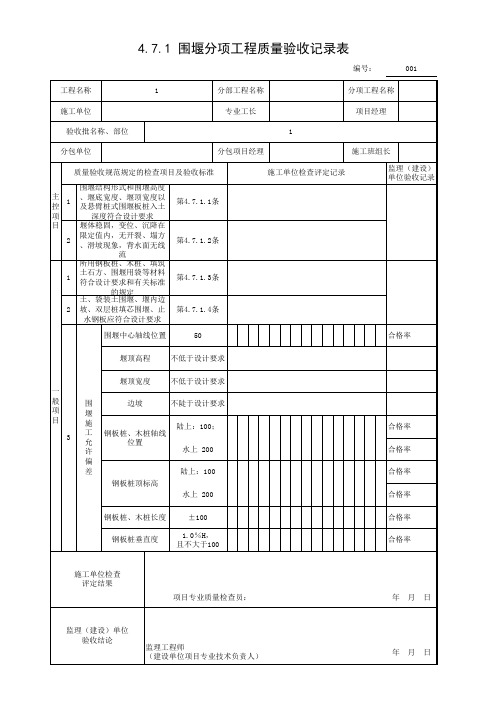 4.7.1 围堰分项工程质量验收记录表