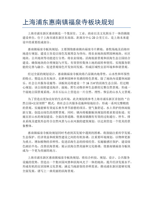 上海浦东惠南镇福泉寺板块规划