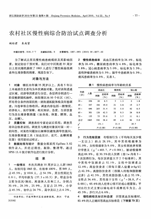 农村社区慢性病综合防治试点调查分析