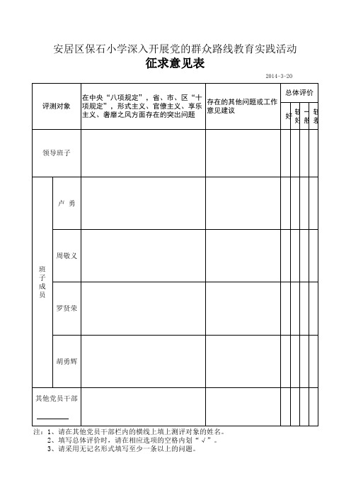 征求意见表(样表)