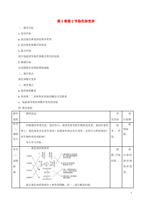 高中生物 第五章 基因突变及其他变异 5.2 染色体变异教案 新人教版必修2
