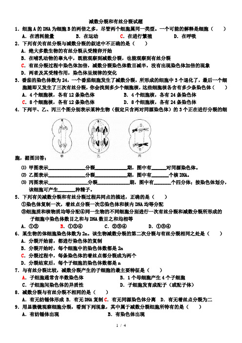 减数分裂和有丝分裂试题(含标准答案)