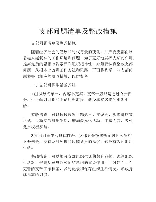 支部问题清单及整改措施