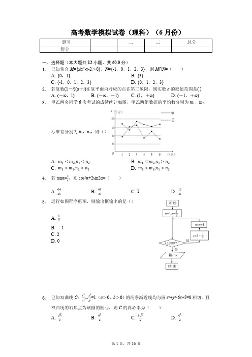 湖北省黄冈中学高考数学模拟试卷(理科)(6月份)解析版