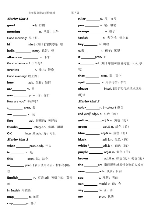 初一英语音标检测纸