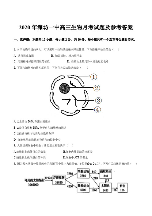 2020年潍坊一中高三生物月考试题及参考答案