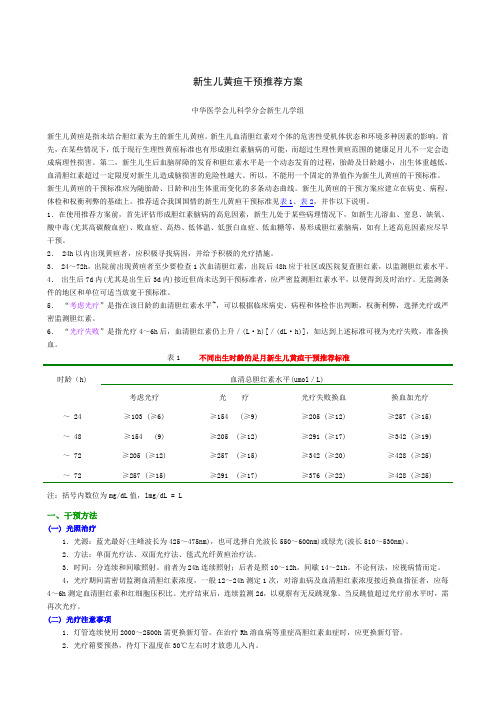 新生儿黄疸干预推荐方案