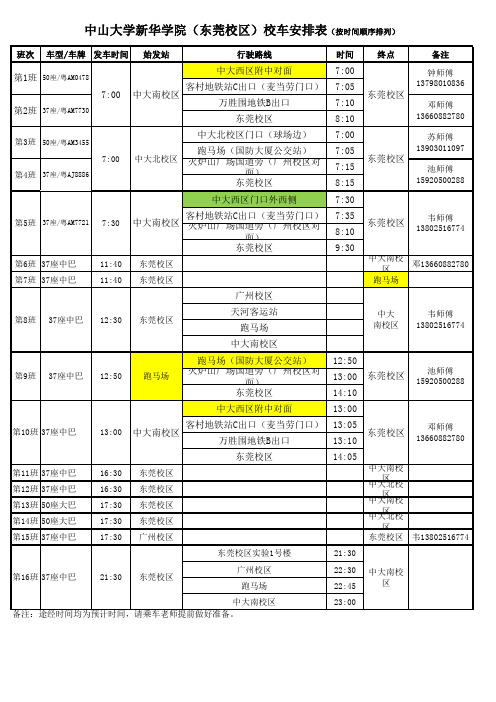 2014学年(东莞校区)校车安排及作息时间表(确定)