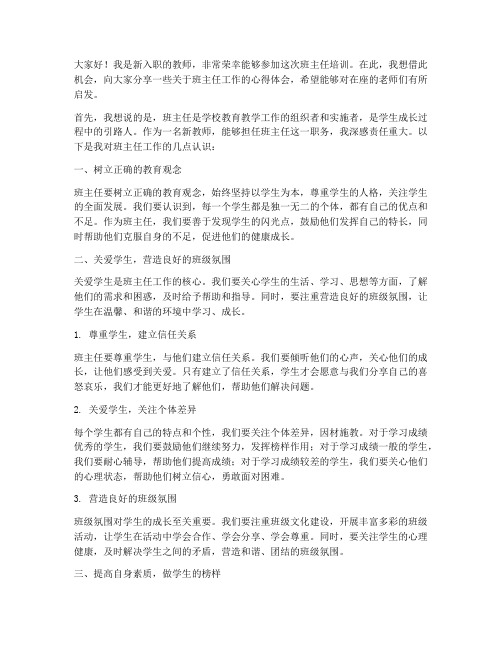 班主任培训新教师发言稿