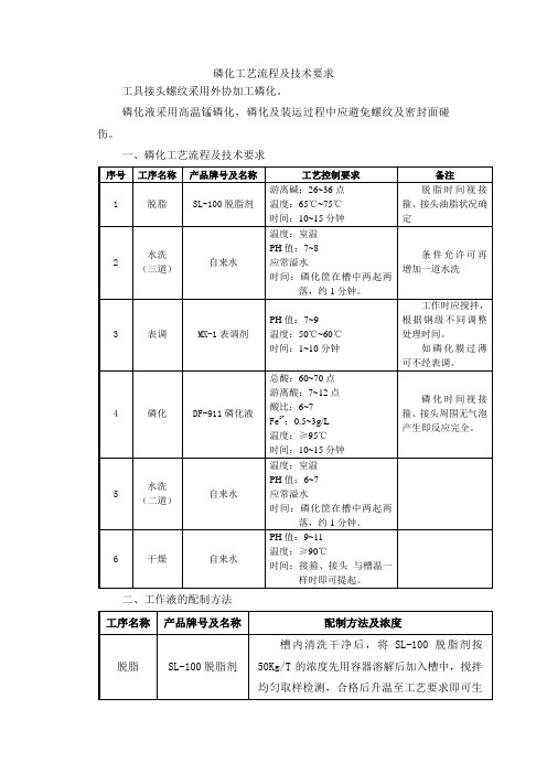 磷化工艺流程及技术要求