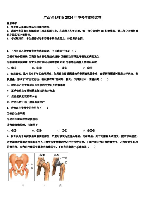 广西省玉林市2024届中考生物模试卷含解析