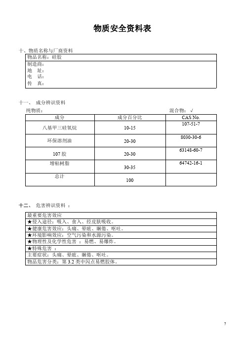 导热硅灌封胶物质安全资料表MSDS