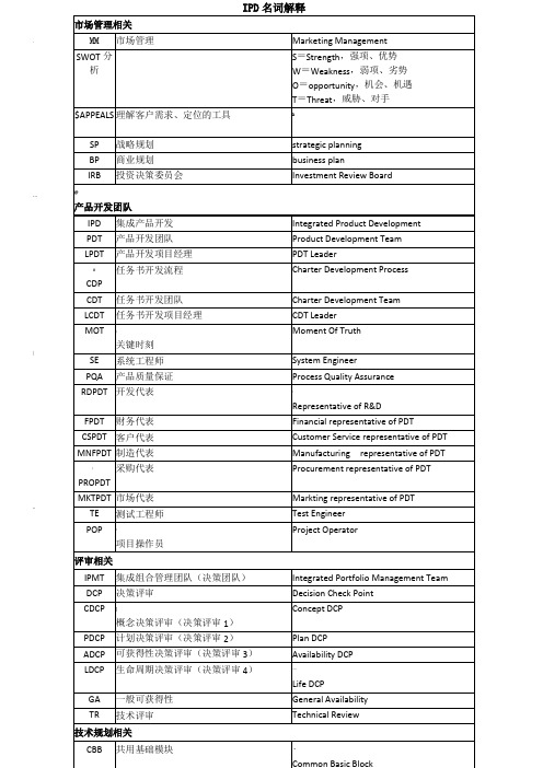 IPD名词解释V1.0版本