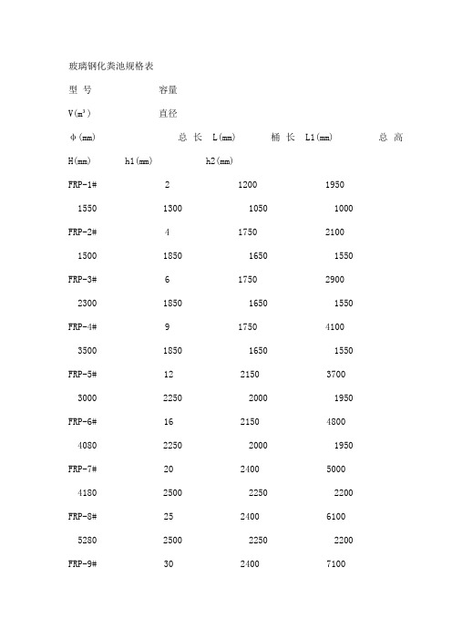 玻璃钢化粪池规格表