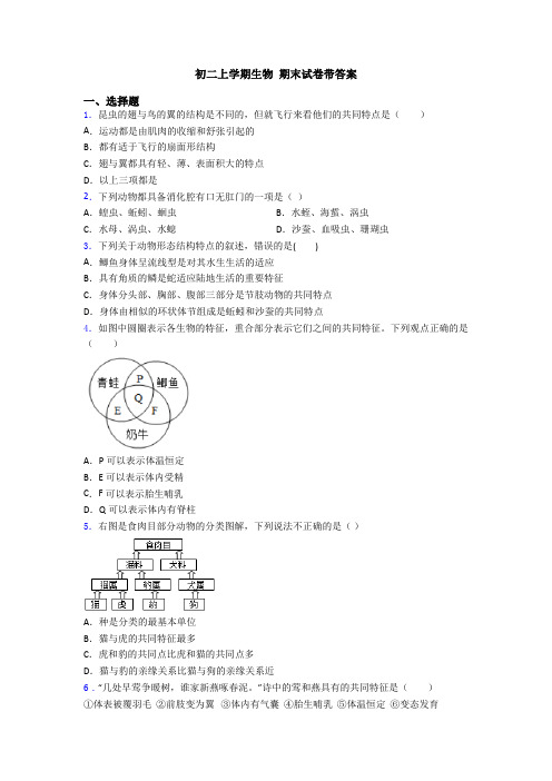 初二上学期生物 期末试卷带答案