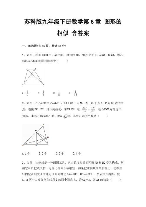 苏科版九年级下册数学第6章 图形的相似 含答案