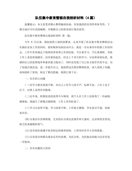 队伍集中教育整顿自我剖析材料(4篇)精选范文