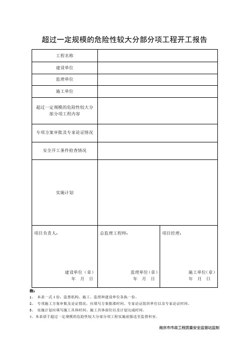 13、超过一定规模危险性较大的分部分项工程表格