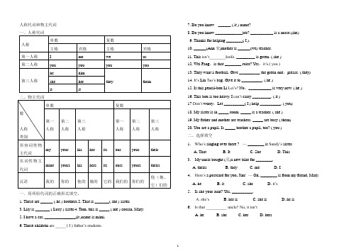 初一人称代词和物主代词练习