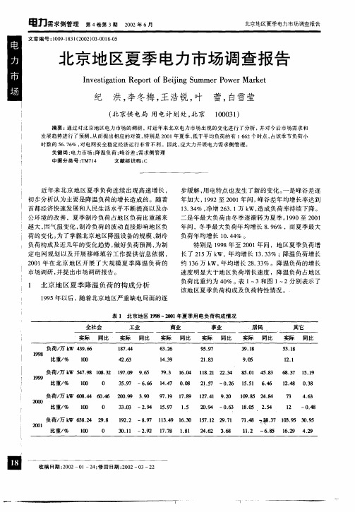 北京地区夏季电力市场调查报告