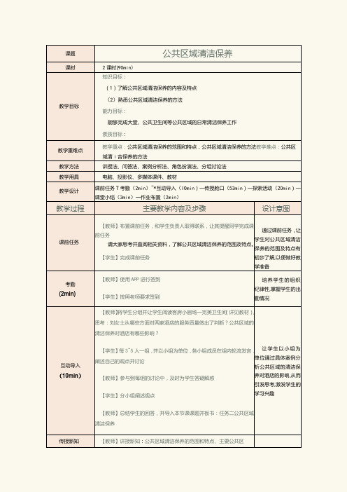 《前厅客房服务与管理》教案第16课公共区域清洁保养