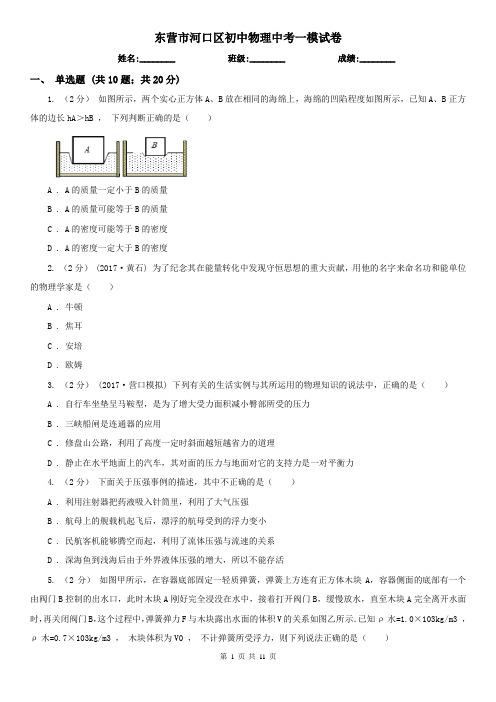 东营市河口区初中物理中考一模试卷