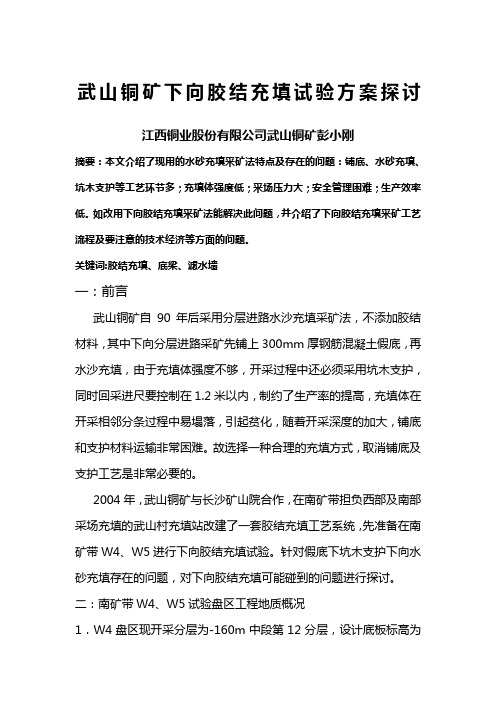 武山铜矿下向胶结充填试验方案探讨