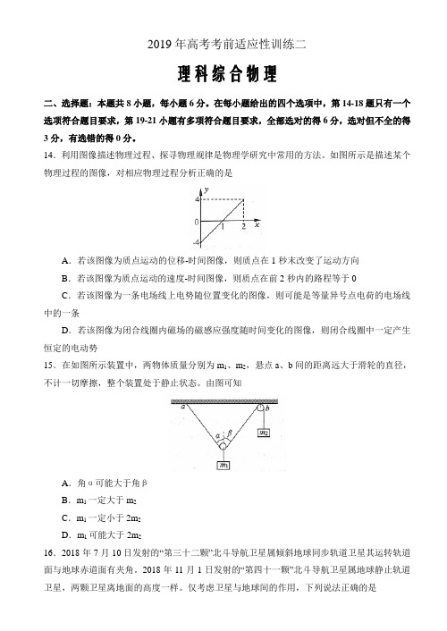 山西省2019届高三考前适应性训练二(二模)理综试题物理word版