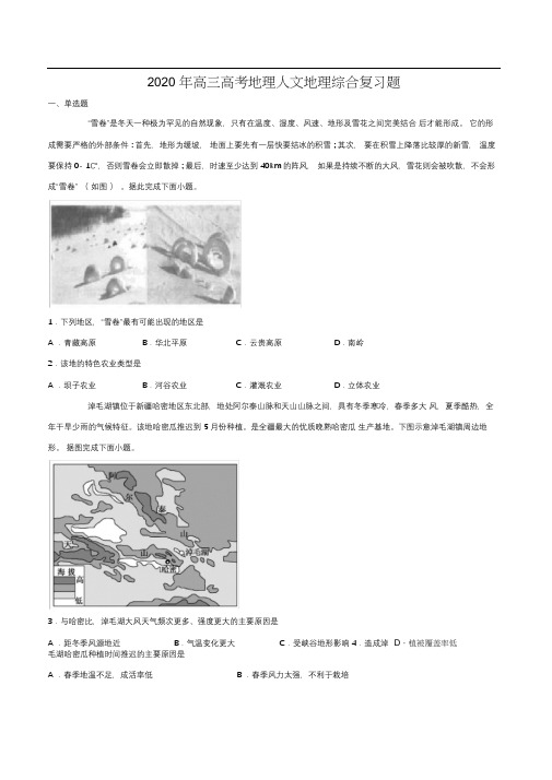 2020年高三高考地理人文地理综合复习题