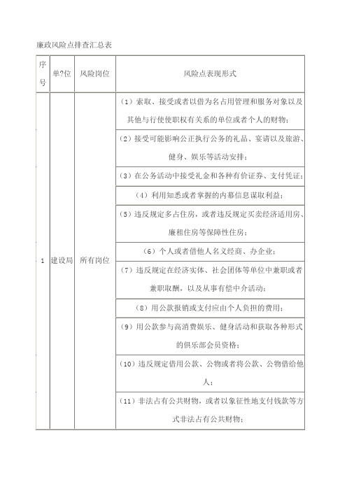 廉政风险点排查汇总表