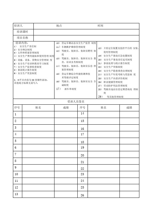 运输公司制度培训记录