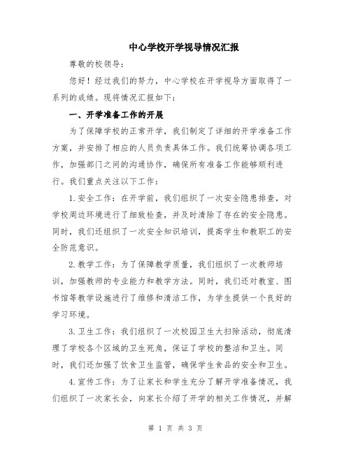 中心学校开学视导情况汇报
