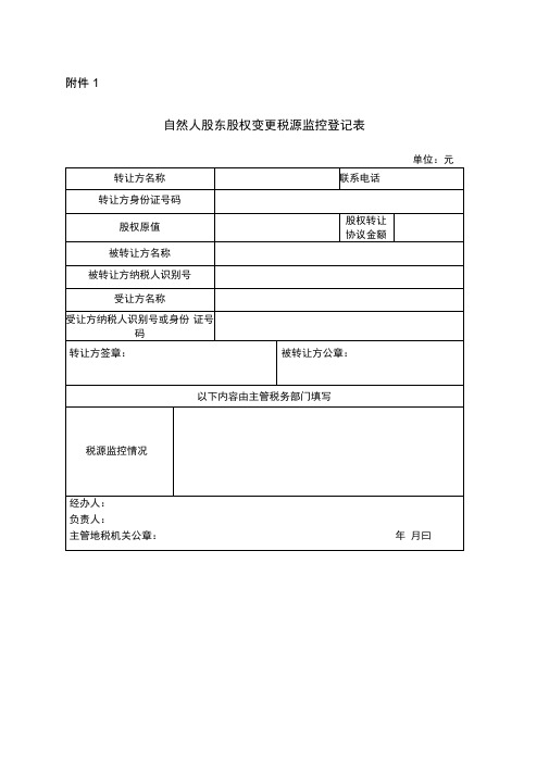 自然人股东股权变更税源监控登记表