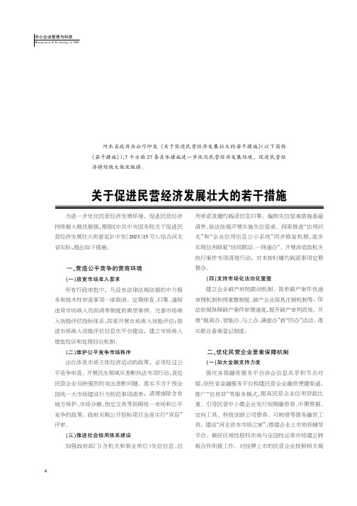 关于促进民营经济发展壮大的若干措施