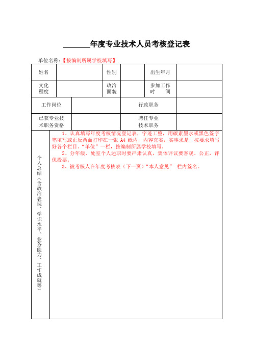 年度专业技术人员考核登记表