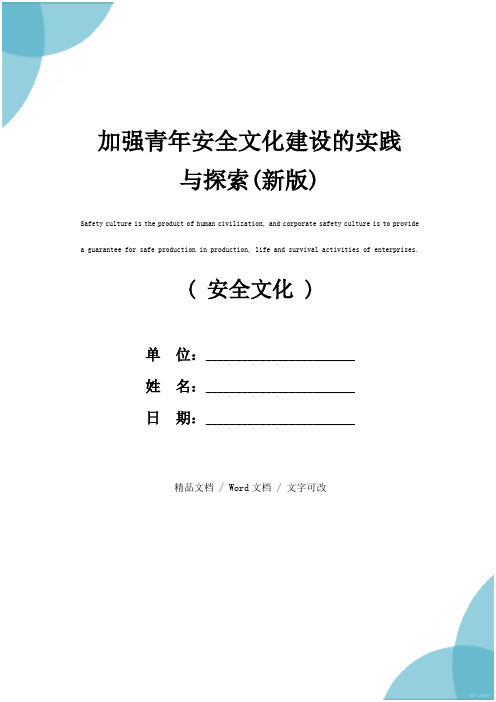 加强青年安全文化建设的实践与探索(新版)