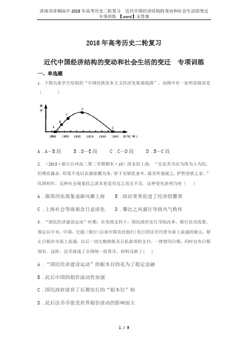 济南市济钢高中2018年高考历史二轮复习  近代中国经济结构的变动和社会生活的变迁  专项训练 【w