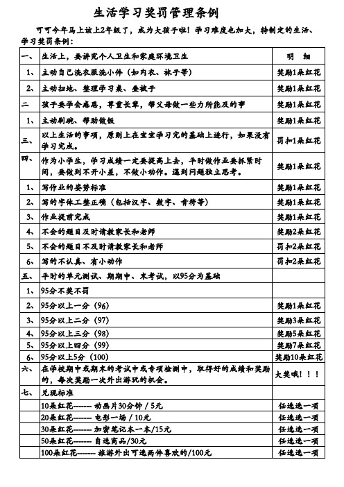 孩子生活学习奖罚制度