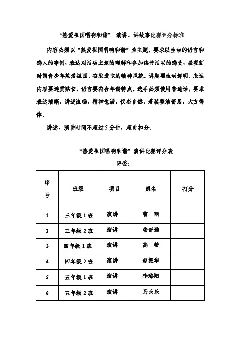 比赛评分汇总表