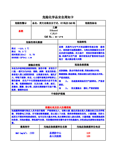 乙醇安全周知卡(危化品)