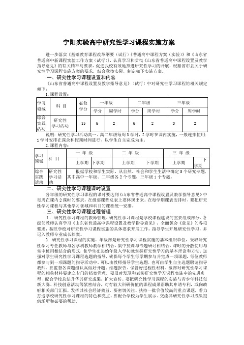 宁阳实验高中研究性学习课程实施方案