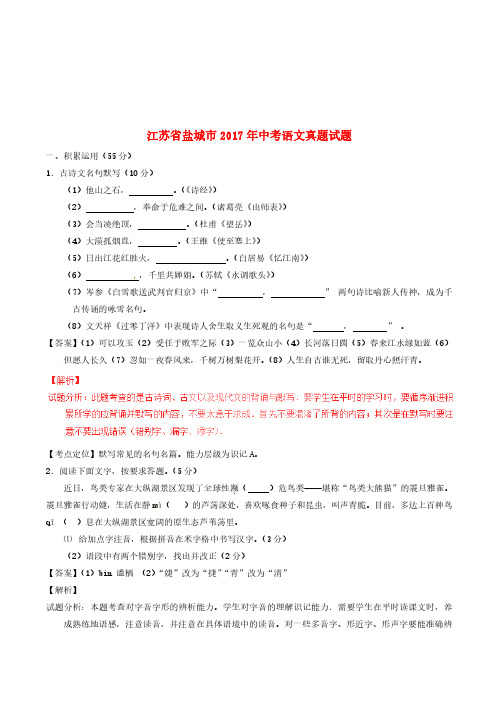 江苏省盐城市2017年中考语文真题试题(含解析)-真题卷