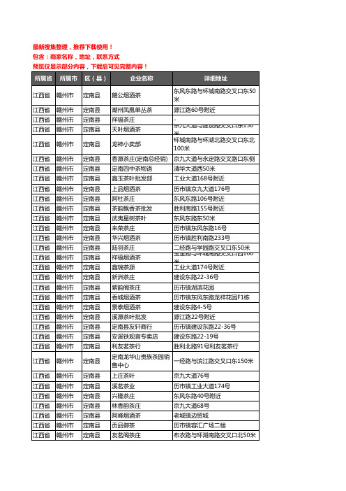 新版江西省赣州市定南县茶庄企业公司商家户名录单联系方式地址大全78家