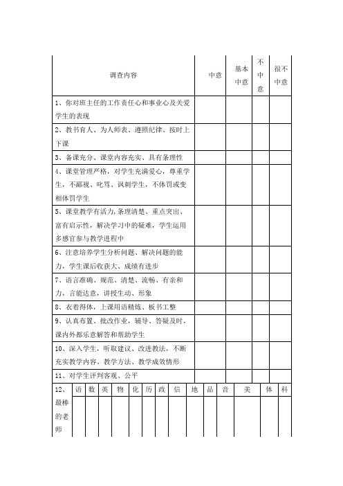 小学生对教师满意度调查表