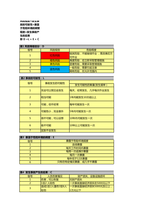 风险等级划分及评价准则表-标准版