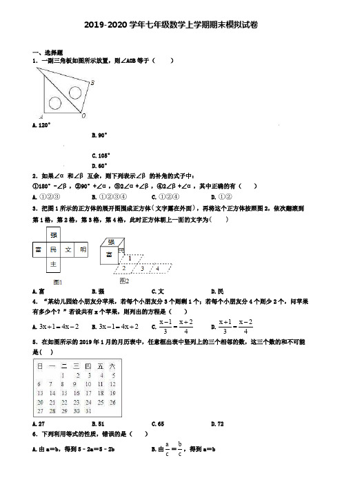 《10份合集》安徽省阜阳市2020届数学七年级上学期期末学业水平测试试题