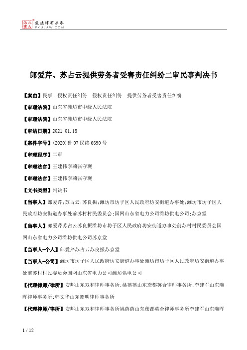 郎爱芹、苏占云提供劳务者受害责任纠纷二审民事判决书