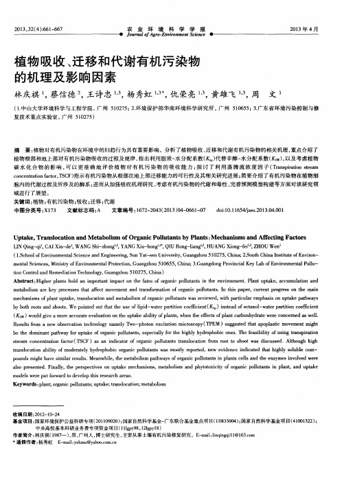 植物吸收、迁移和代谢有机污染物的机理及影响因素