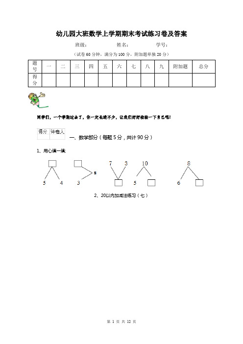 幼儿园大班数学上学期期末考试练习卷及答案